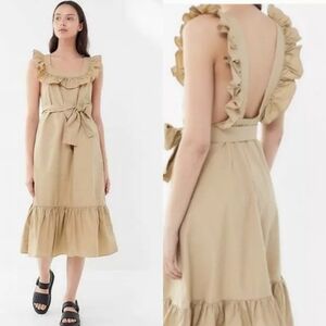 Urban Outfitters UO Tan Ruffle Midi Dress Size L NWOT Neutral Casual Vacation